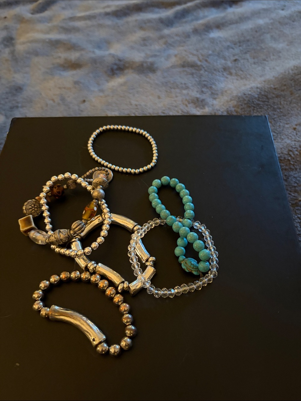 Silver and Turquoise Beaded Bracelet Set - Fashion Women Jewelry